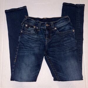 True Religion Womens Blue Contrast Ricky Relaxed Straight Jeans Sz 28